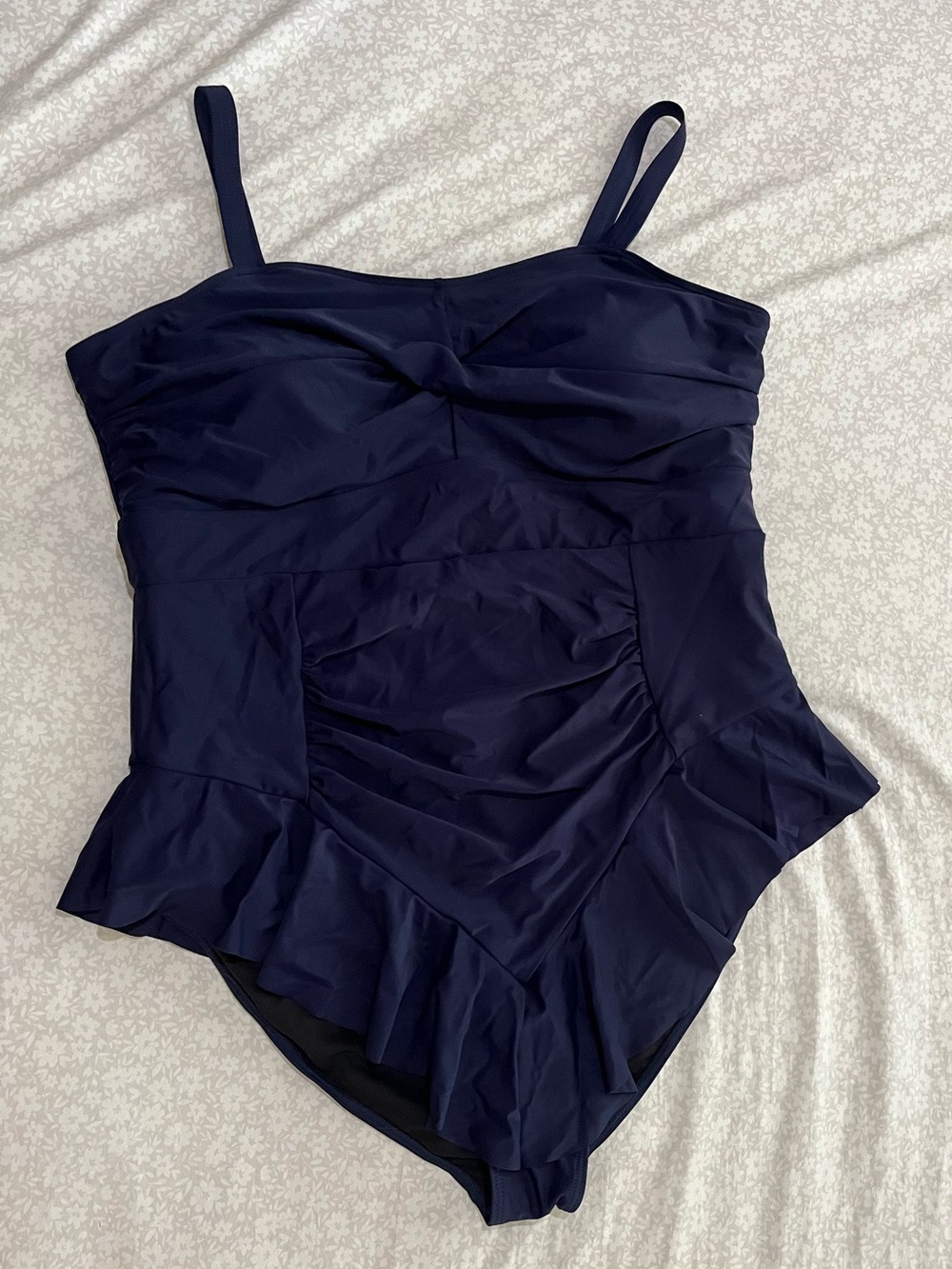 BloomChic Blue One Piece Swimsuit Crossover Flutter Trim